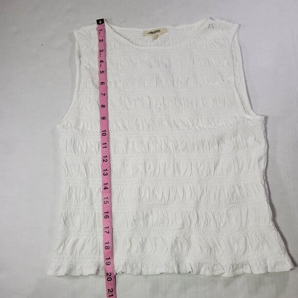 Madewell Women White Cotton Linen Blend Sachi Smocked Tank Top Size M - Picture 4 of 6
